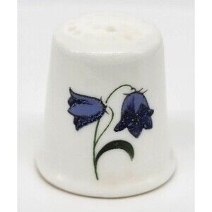 St. Andrew's Pottery Scotland Thimble Floral Bluebells Thistle White Vintage